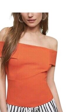 Anthropologie Deletta Orange Ponte Off Shoulder Top Boat Neck Size XS